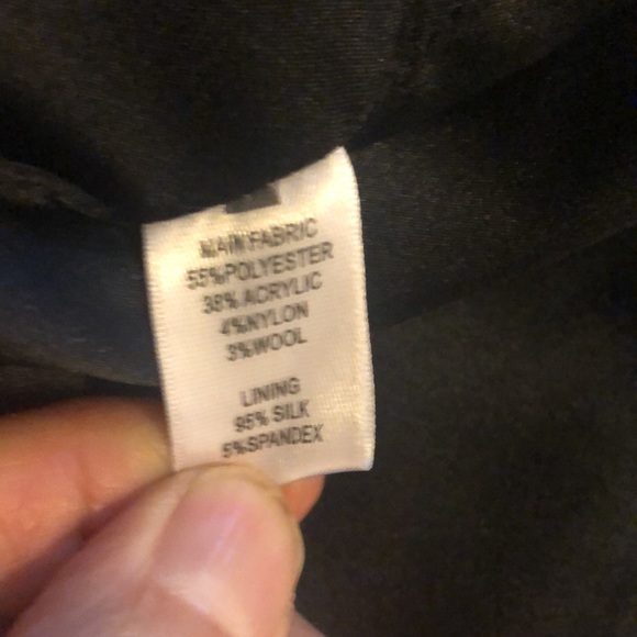 St. John red satin black wool accents midi dress and overcoat EUC size 8 - Picture 8 of 12